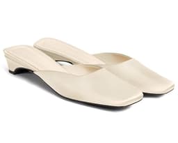Coutgo Women's Mules Low Kitten Heel Closed Square Toe Slip On Backless Dress Shoes,Size Fits Large Champagne