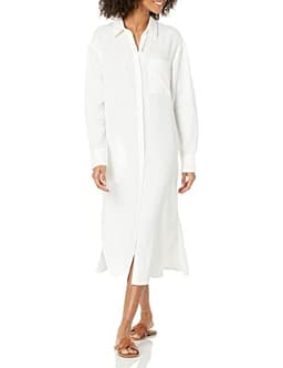 The Drop Women's Fiona Relaxed Linen Midi Shirt Dress, White, L