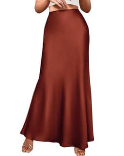 BTFBM Womens Summer Spring Skirts 2025 Silk Elegant High Waist Cocktail Party Wedding Guest Mermaid Satin Maxi Skirt(Brown, X-Large)