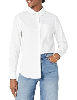 Amazon Essentials Women's Classic-Fit Long-Sleeve Button-Down Poplin Shirt, White, X-Large