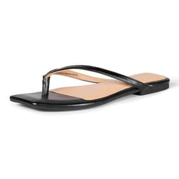 Amazon Essentials Women's Thong Sandals, Black Faux Leather, 9.5