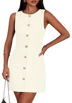 PRETTYGARDEN Work Dresses for Women 2025 Spring Business Formal Short Dress Sleeveless Button Down Elegant Office Outfits (Apricot,Large)