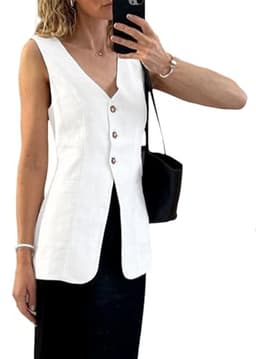 Linen Vest Blazer Women Sleeveless Jacket Summer Tops 2025 Lightweight Light White Business Casual Trendy Fashion Long Womens Top Suits Women's Outerwear Vests Waistcoat Blazers Jackets