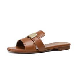 Stratuxx Kaze Women's Dressy Sandals Slip on Flat Summer Shoes Open Toe Slide Sandals for Women Brown Size 10