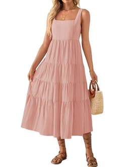 ZESICA Women's Summer Sleeveless Dress Casual Backless Loose Flowy Tiered Sundress Beach Cover up Tank Dresses,Pink,Large