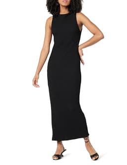 The Drop Women's Lena High Neck Textured Midi Dress, Black, XL