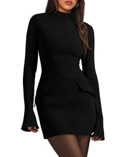 OFEEFAN Black Winter Dresses for Women 2025 Long Sleeve Dress for Women XL