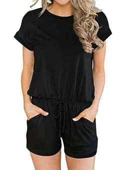 ANRABESS Women's Summer Black Casual Short Sleeve Crewneck Jumpsuit Rompers with Pockets Lounge Rompers HEI-XL BYF-33