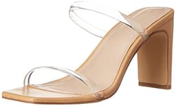 The Drop Women's Avery Square Toe Two Strap High Heeled Sandal, Clear, 9.5
