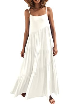 ANRABESS Women’s Summer Casual Loose Sleeveless Spaghetti Strap Tiered Asymmetric Beach Maxi Long Dress 523bai-L White