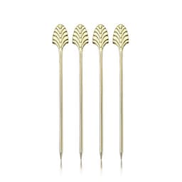 Viski Gold Art Deco Cocktail Picks, Stainless Steel Cocktail Picks for Drinks, Garnish Picks, Cocktail Skewers, Barware Accessories, 5in, Set of 4