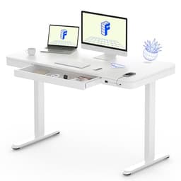 FLEXISPOT Comhar Electric Standing Desk with Drawers Charging USB A to C Port, Height Adjustable 48" Whole-Piece Home Office Computer Laptop Table with Storage (White Top + Frame)