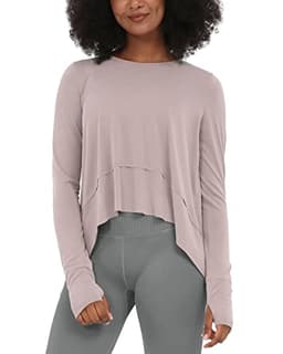 ODODOS Long Sleeve Tee for Women with Thumb Hole Athletic Gym Workout Crop Tops Yoga Shirts, Lavender, Large