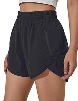 BMJL Women's Running Shorts Elastic High Waisted with Pockets, Sporty Workout Quick Dry Athletic Short(L,Black)