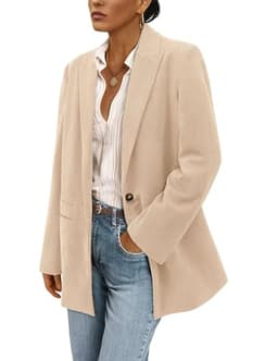 PRETTYGARDEN Women's Winter Corduroy Blazers Jackets Dressy Casual Ribbed Long Sleeve Lapel Fashion Work Business Outerwear (Light Khaki,Large)