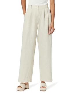 The Drop Women's Amalia Relaxed Pleated Trousers, Natural Linen, XL