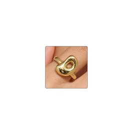 Bubble Initial Ring For Women ，Dainty Balloon Letter Rings 14k Gold Plated Open Adjustable Unique Gift Jewelry (Gold letter D)