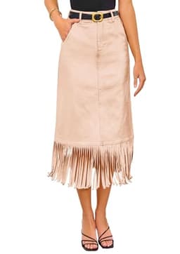 PRETTYGARDEN Women's Metallic Midi Party Skirt Casual High Waisted Fringe Shiny Y2K Long Pencil Skirts Fall Clothes (Champagne Gold,14)