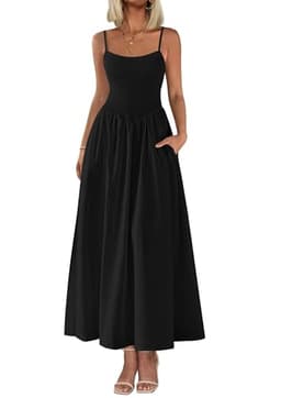 PRETTYGARDEN Women's Smocked Maxi Dresses 2025 Summer Beach Sundress Casual Spaghetti Strap Swing A Line Long Flowy Dress (Black,Large)