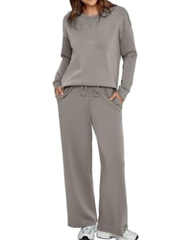 Glamaker Lounge Sets for Women 2 Piece Sweat Set Fall Outfits Sweatsuits Long Sleeve Pullover Tops Wide Leg Pants Casual Loungewear Tracksuit Sets Grey XL