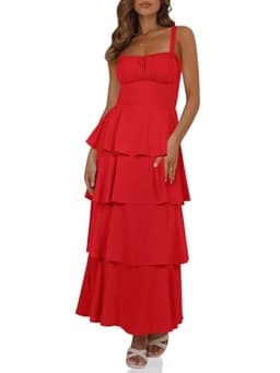 Wenrine Womens Summer Maxi Dress Spaghetti Strap Sleeveless Tie Back Flowy Tiered Casual Dresses