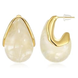 KissYan Acrylic Teardrop Earrings for Women, 14K Gold Plated Resin Chunky Hoop Earrings, Lightweight Hollow Open Drop Hoops Translucent Hypoallergenic Vintage Fashion Jewelry Gifts (Beige)