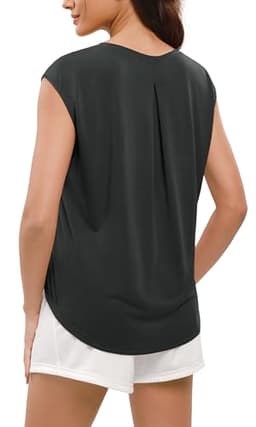 ODODOS Modal Soft Sleeveless Shirts for Women Crew Neck Yoga Tee Summer Flowy Workout Tank Tops, Black, Large