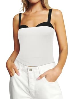 MIHOLL Womens Corset Tops 2024 Sleeveless Sweetheart Square Neck Crop Tops Casual Slim Tank Shirts(wihte, x-Large)