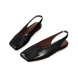 Fandimeier Women's Squared Toe Slingback Flats Ballet Leather Upper Mary Jane Flat Casual Dressy Fashion Shoes-black-43
