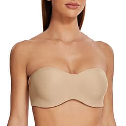 MELENECA Women's Strapless Bra for Large Bust Minimizer Unlined Bandeau with Underwire Beige 36E
