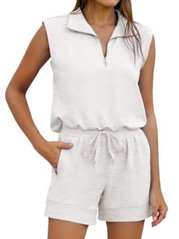 Glamaker Women's Two Piece Short Sets Summer Lounge Sweatsuits Air Essentials Sleeveless Outfits Travel Tracksuit(Light Grey,X-Large)