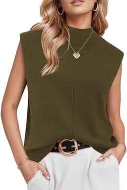 Arach&Cloz Womens Spring 2025 Sweater Vest Business Casual Outfits Work Tank Tops Mock Neck Sleeveless Turtleneck Cashmere Knit Dressy Clothes Green