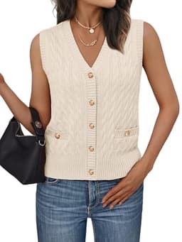 LILLUSORY Sweater Vest Women Fashion Casual Summer Outfits V Neck Cable Knit Spring Trendy Cropped Sleeveless Cute 2025 Apricot L
