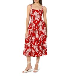 The Drop Women’s Balu Feminine Shaped Waist Midi Dress, Red Rose Floral, L