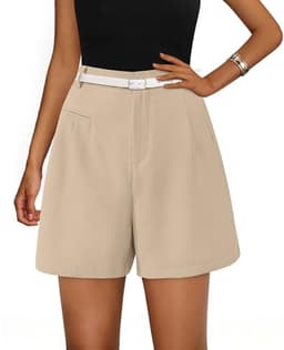 PRETTYGARDEN Shorts for Women Dressy 2025 Summer Elastic High Waisted Wide Leg Business Casual Work Shorts with Pockets (Apricot,X-Large)