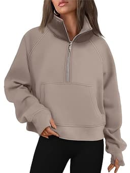 AUTOMET Womens Sweatshirts Half Zip Cropped Pullover Fleece Quarter Zipper Hoodies 2025 Fall Fashion Outfits Clothes Coffeegrey Large