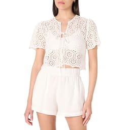 The Drop Women’s Doca Lace Tie Front Top with Scallop Detail, White, L