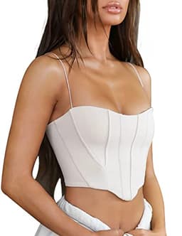Jemer White Going Out Tops for Women Rave Outfits Bra Two 2 Piece Country Concert Sexy Crop Top Free Trendy Cute Bustier Lingerie People Club Dressy Tank Cropped Shirt Womens Dupe Clothes Cami