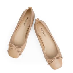 Modatope Womens Nude Flats Shoes Ballet Ballerina Bow Bowknot Closed Square Toe Slip on Flats Dress Shoes Size 9.5