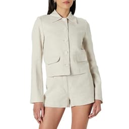 The Drop Women's Myra Suiting Jacket with Flap Pockets, Natural Linen, L