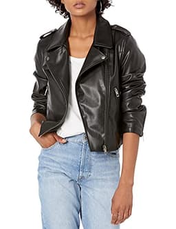 The Drop Women's Heather Faux Leather Moto Jacket, Black, XL