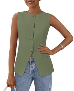 PRETTYGARDEN Women's Summer Suit Vest Tops 2025 Dressy Business Casual Sleeveless Button Down Trendy Fashion Blazer Waistcoat (Light Green,X-Large)