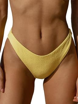 BERLOOK Womne's High Cut Yellow V-Cut Cheeky Swimsuit Bikini Bottom