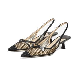 MIRAAZZURRA Black Mesh Slingback Kitten Heels Pointed Toe Pumps Low Heel Mary Jane Dress Shoes with Buckle Strap for Dating Party Working 9.5
