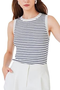 GOELIA Women's Sweater Tank Tops Striped Ribbed Sleeveless Business Casual Slim Fitted Knitted Top Vests 4th of July Shirts Cropped Tank Tops