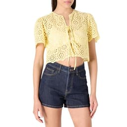 The Drop Women’s Doca Lace Tie Front Top with Scallop Detail, Pale Banana, L