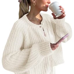 Hixiaohe Cardigan Sweater for Women Long Sleeve Button Y2K Chunky Knit Sweater Fall Casual Open Front Outwear Knitwear Coat(Milky-White,S)