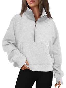 AUTOMET Womens Sweatshirts Half Zip Cropped Pullover Fleece Quarter Zipper Hoodies 2025 Fall Fashion Outfits Clothes Grey Medium