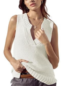Saodimallsu Womens Sleeveless Sweater Vest Lightweight V Neck Summer Sweater Tank Tops Casual Knit Tunic Cami Shirts White