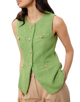 YEXPINE Women's Tweed Blazer Vest Sleeveless Button Front Casual Blazer Jackets Work Office Vest